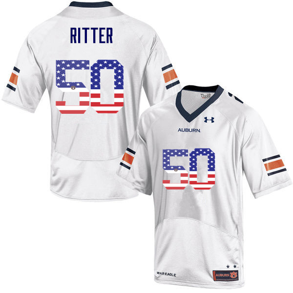 Men #50 Chase Ritter Auburn Tigers USA Flag Fashion College Football Jerseys-White - Click Image to Close